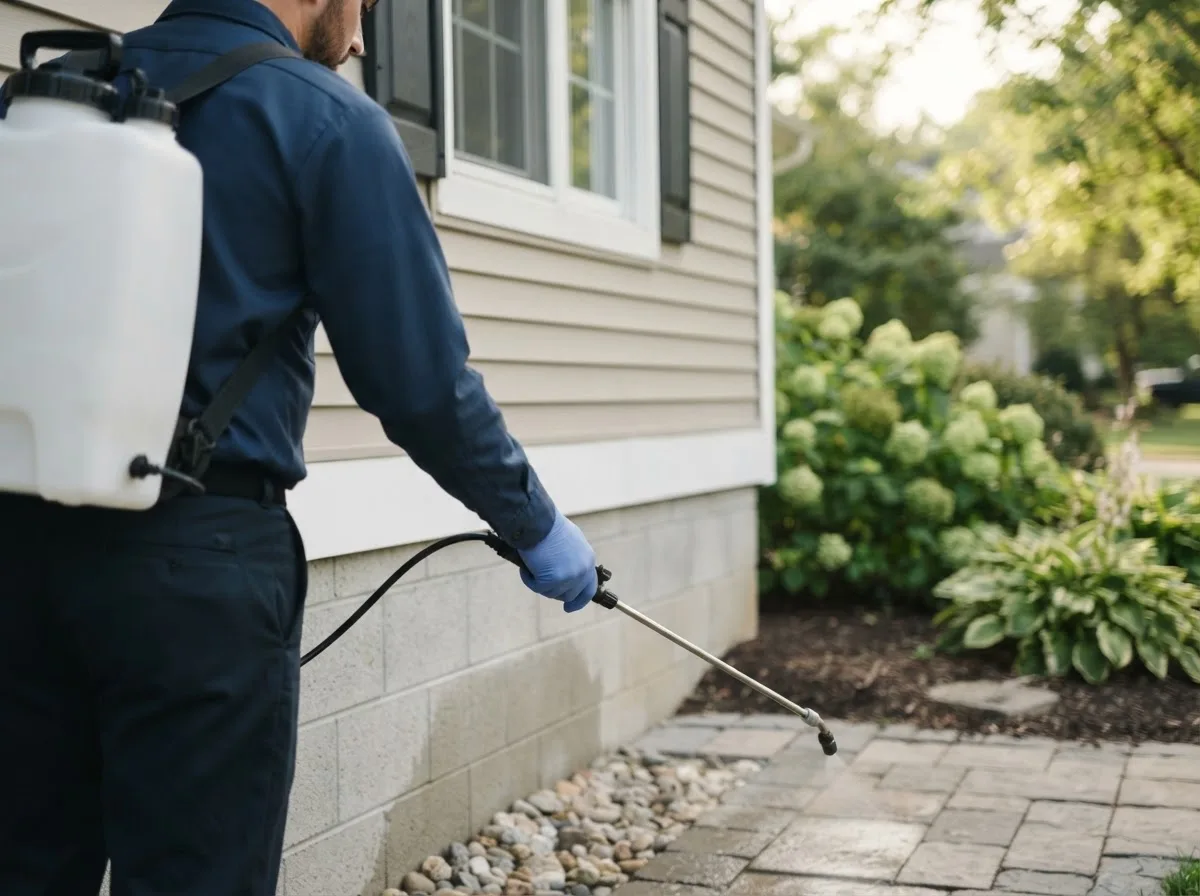 Pest control technician inspecting a home in Demotte, IN